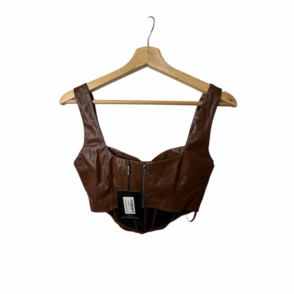 PrettyLittleThing Chestnut Faux Leather Crop Top Size 8 - Picture 3 of 6